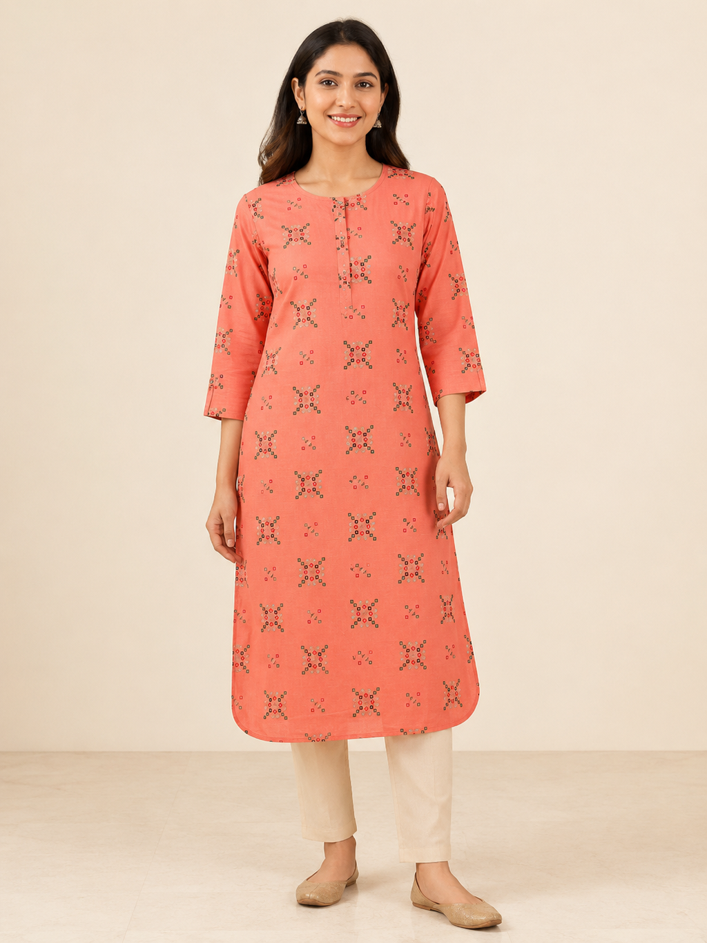 ORANGE COTTON STRAIGHTLINE KURTA FOR CASUAL WEAR