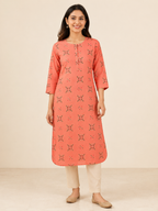 ORANGE COTTON STRAIGHTLINE KURTA FOR CASUAL WEAR