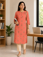 ORANGE COTTON STRAIGHTLINE KURTA FOR CASUAL WEAR