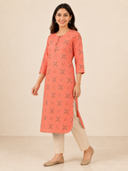 ORANGE COTTON STRAIGHTLINE KURTA FOR CASUAL WEAR