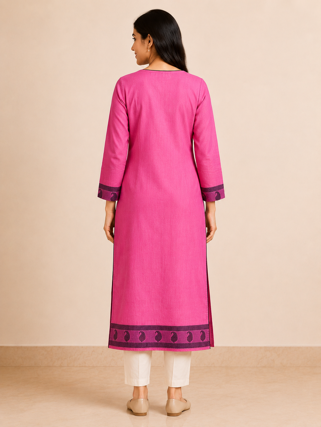 PINK COTTON STRAIGHTLINE KURTA FOR CASUAL WEAR