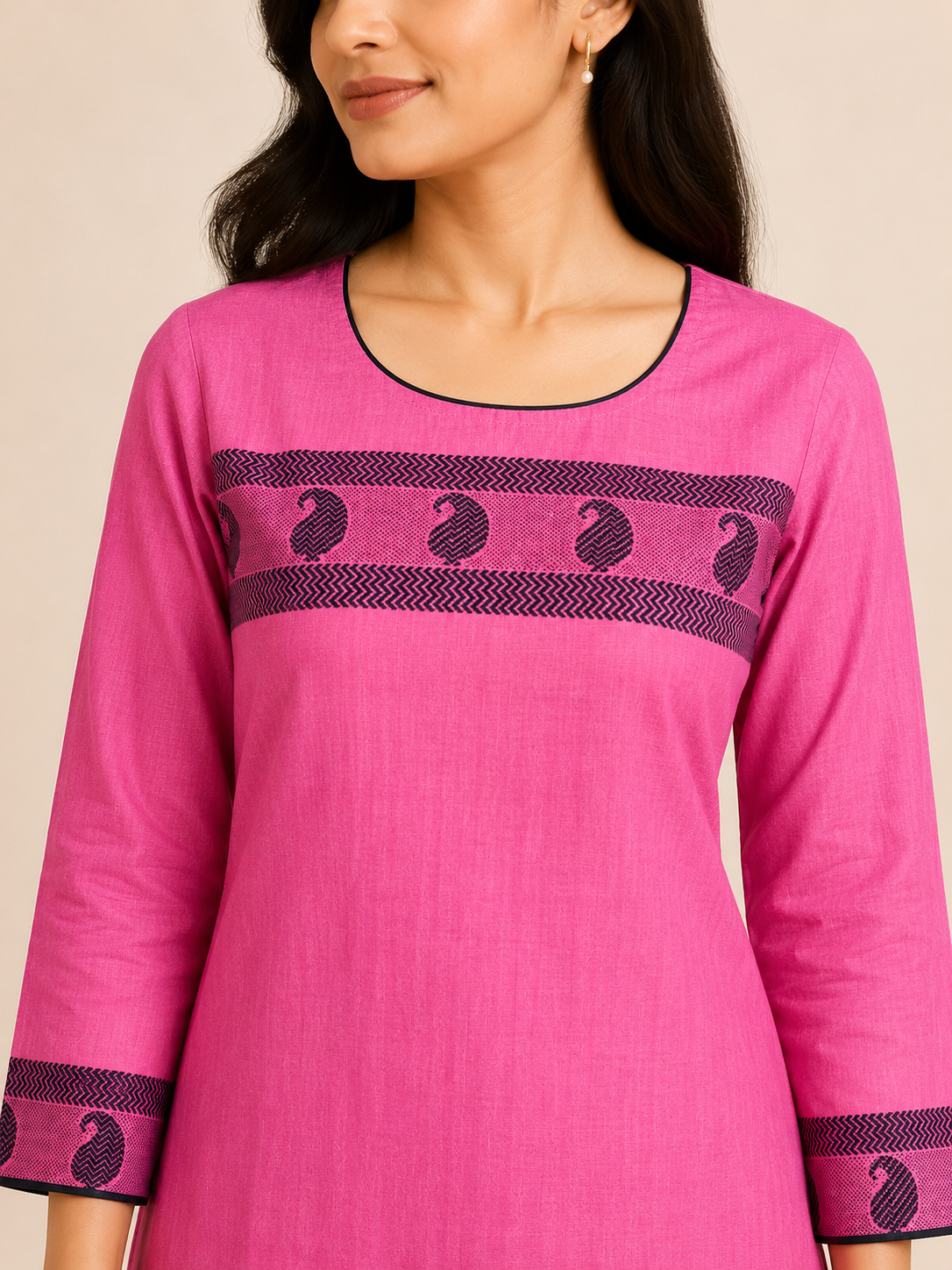 PINK COTTON STRAIGHTLINE KURTA FOR CASUAL WEAR