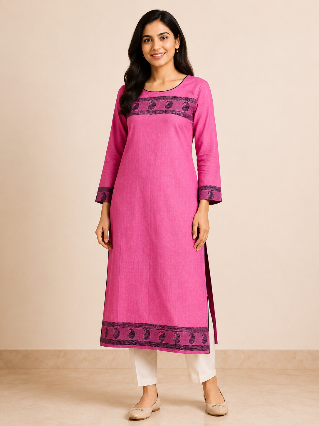 PINK COTTON STRAIGHTLINE KURTA FOR CASUAL WEAR
