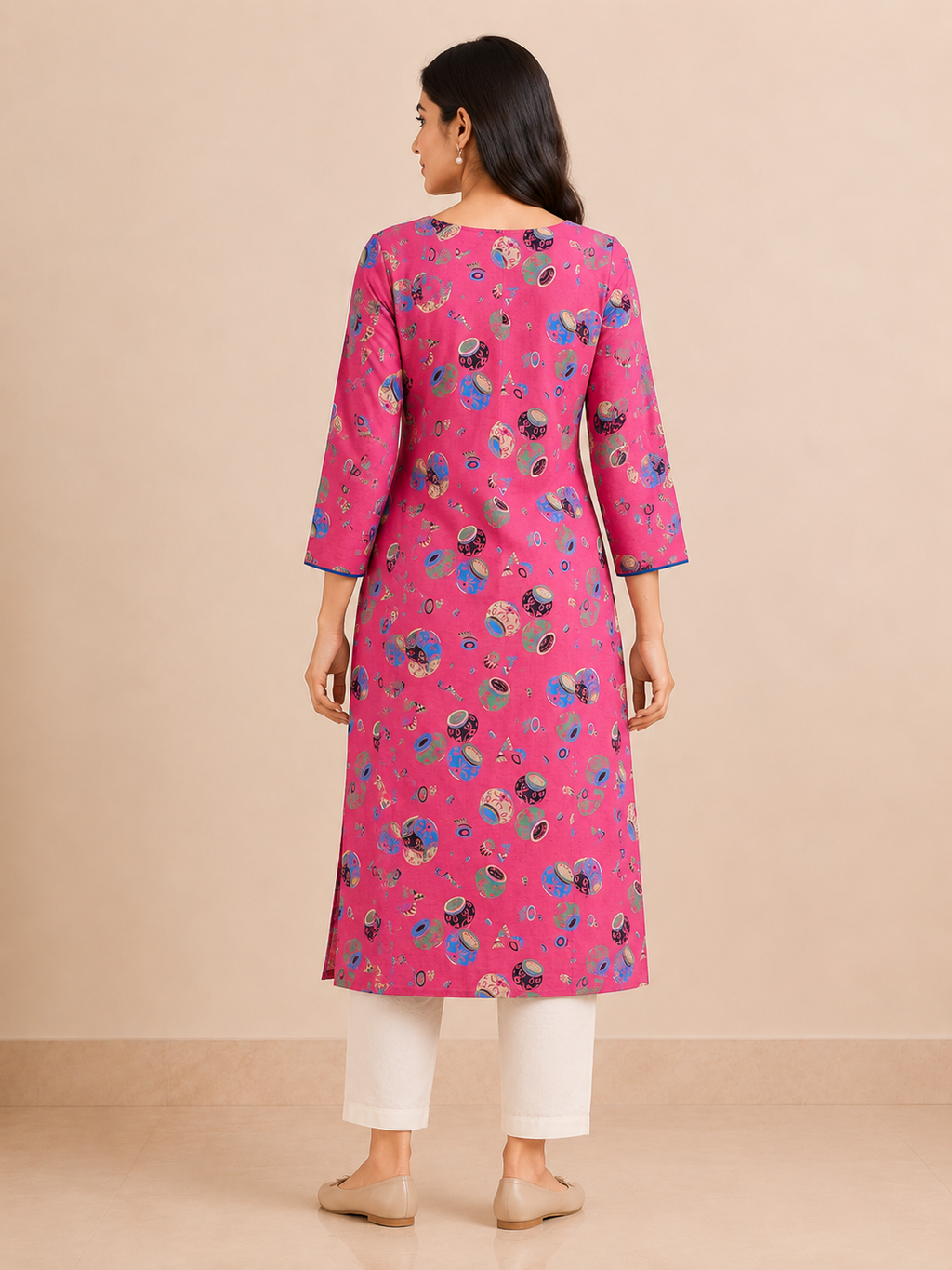 PINK COTTON STRAIGHTLINE KURTA FOR CASUAL WEAR