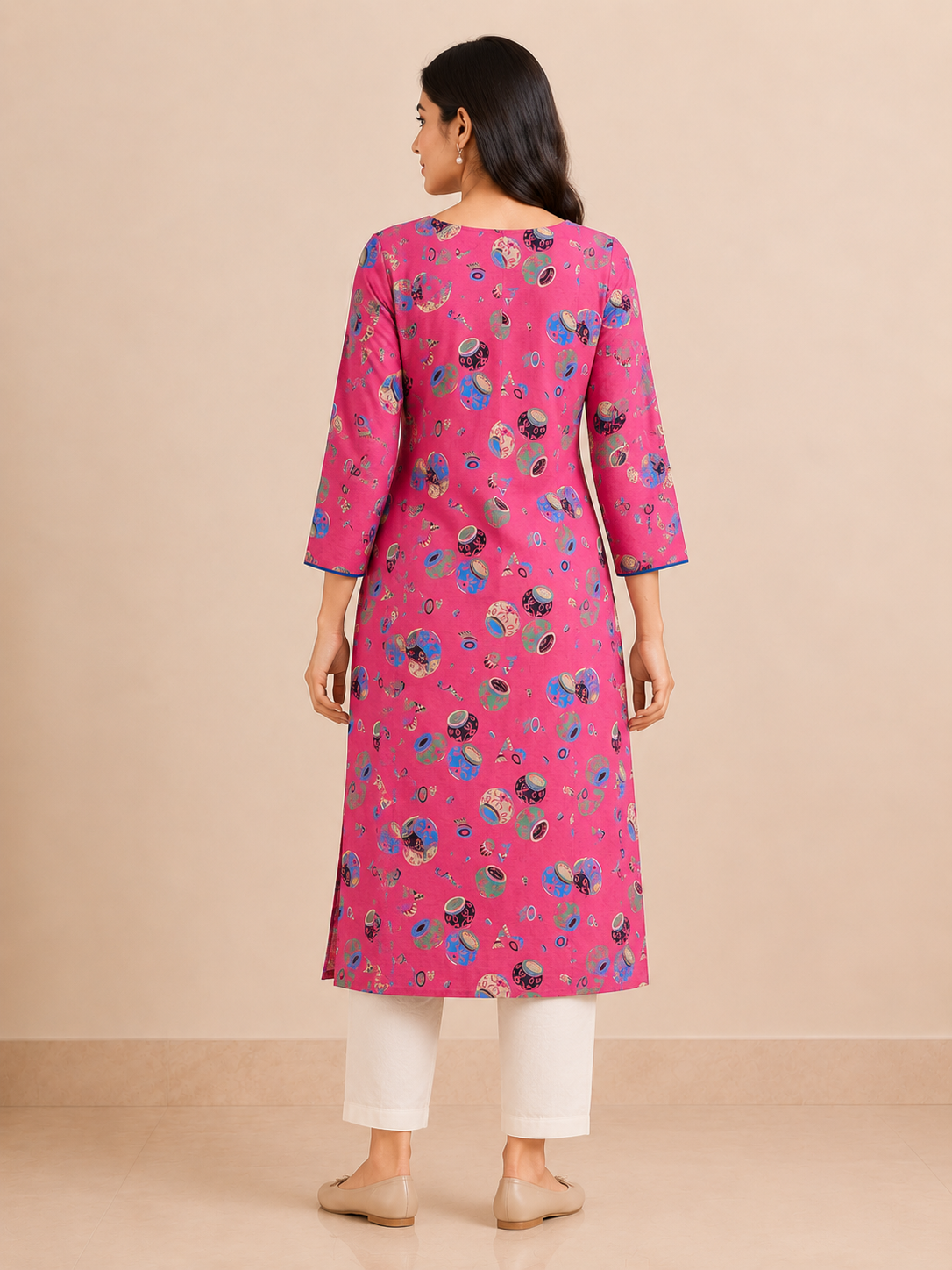 PINK COTTON STRAIGHTLINE KURTA FOR CASUAL WEAR