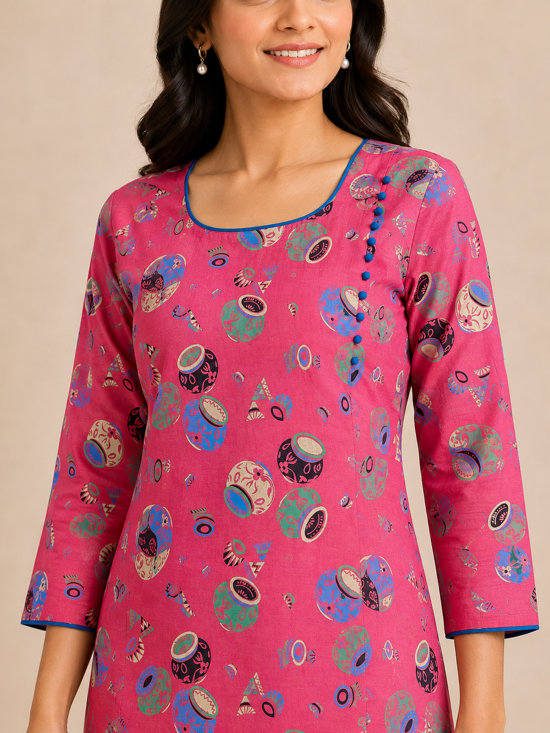 PINK COTTON STRAIGHTLINE KURTA FOR CASUAL WEAR