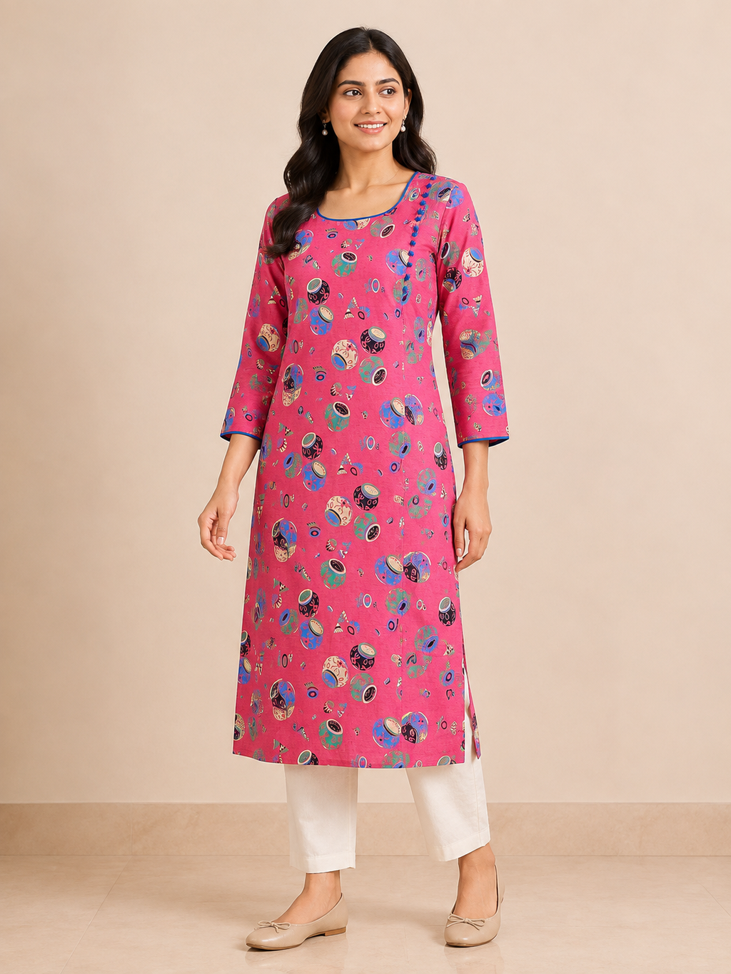 PINK COTTON STRAIGHTLINE KURTA FOR CASUAL WEAR