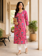 PINK COTTON STRAIGHTLINE KURTA FOR CASUAL WEAR