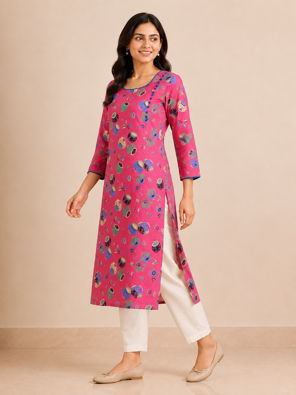 PINK COTTON STRAIGHTLINE KURTA FOR CASUAL WEAR