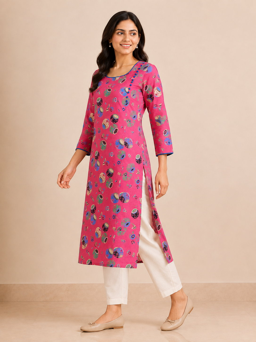PINK COTTON STRAIGHTLINE KURTA FOR CASUAL WEAR