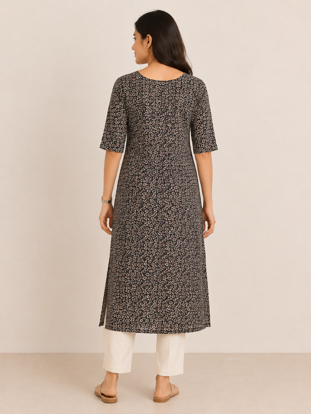 BLACK COTTON STRAIGHTLINE KURTA FOR CASUAL WEAR