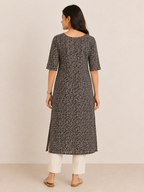 BLACK COTTON STRAIGHTLINE KURTA FOR CASUAL WEAR