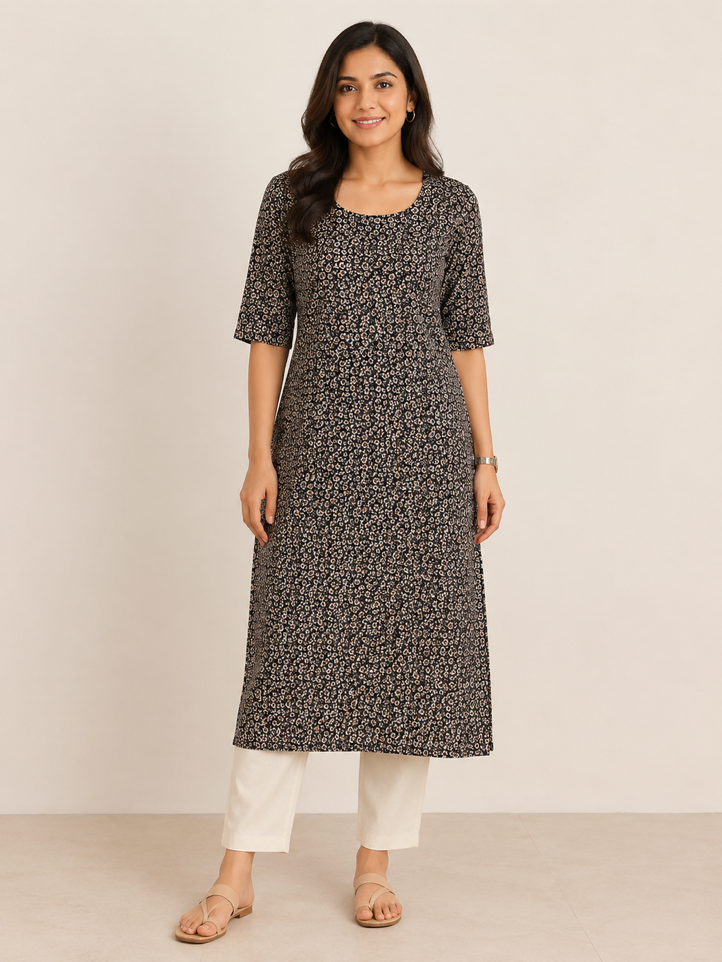 BLACK COTTON STRAIGHTLINE KURTA FOR CASUAL WEAR