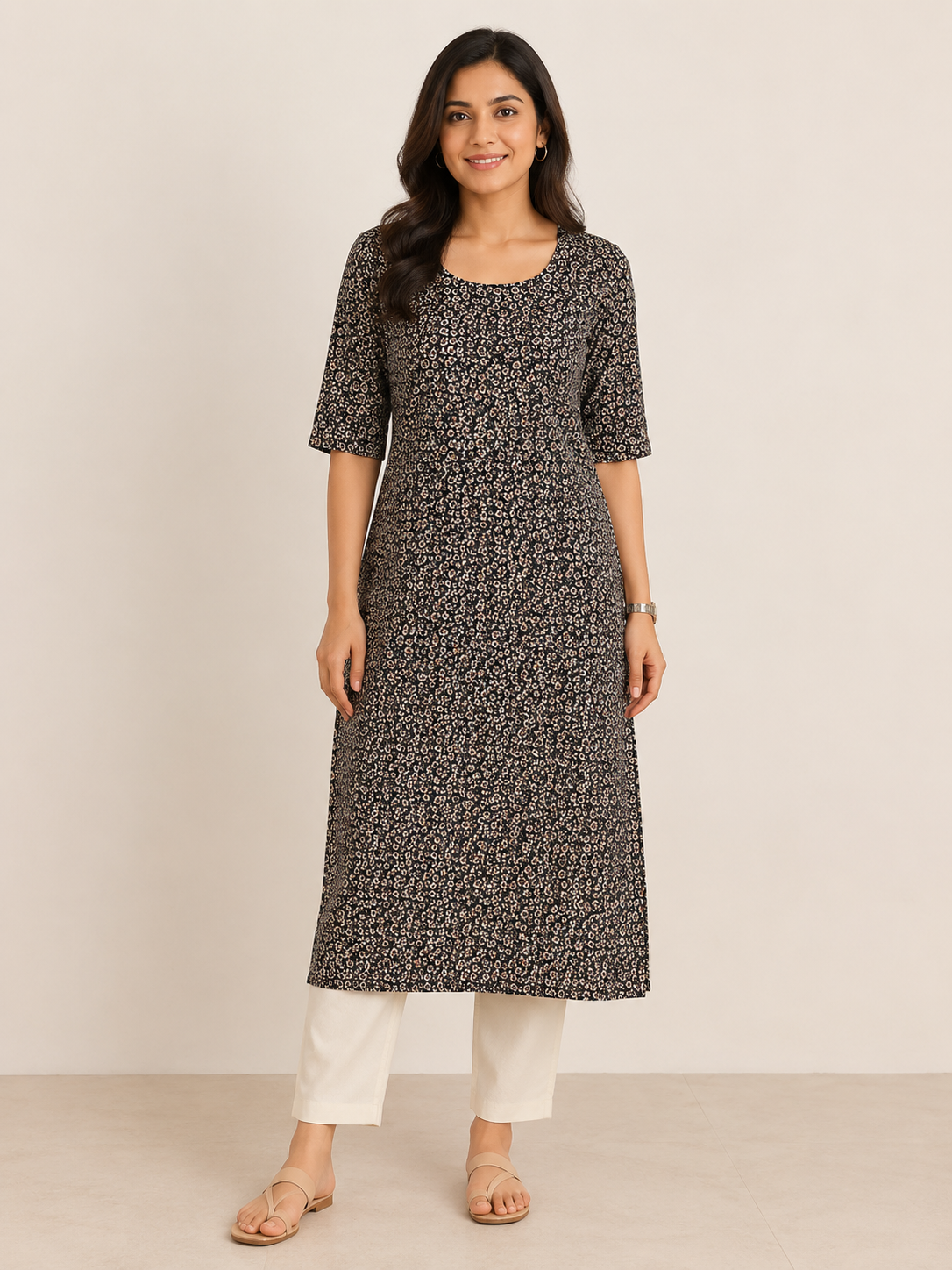 BLACK COTTON STRAIGHTLINE KURTA FOR CASUAL WEAR