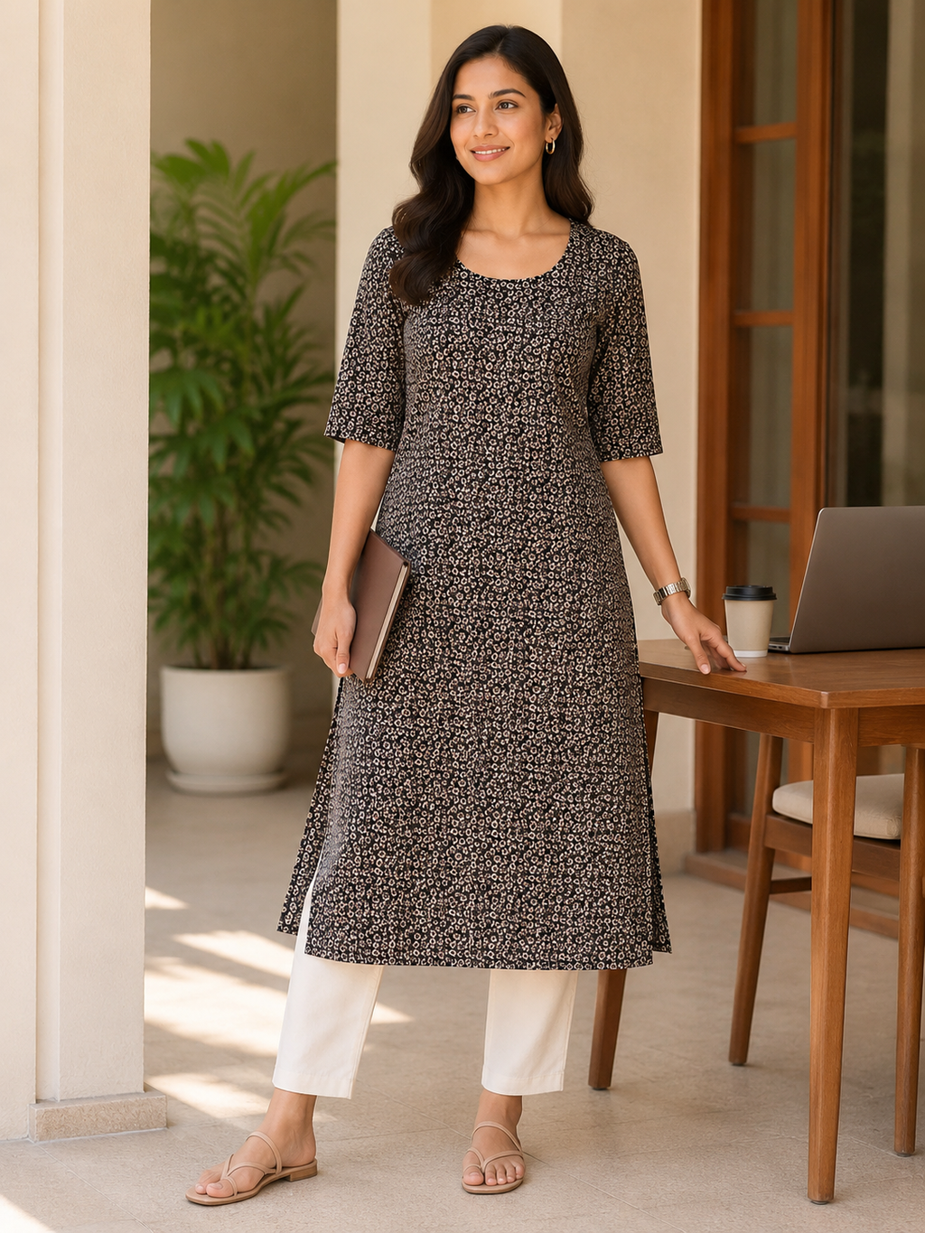 BLACK COTTON STRAIGHTLINE KURTA FOR CASUAL WEAR
