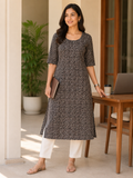 BLACK COTTON STRAIGHTLINE KURTA FOR CASUAL WEAR