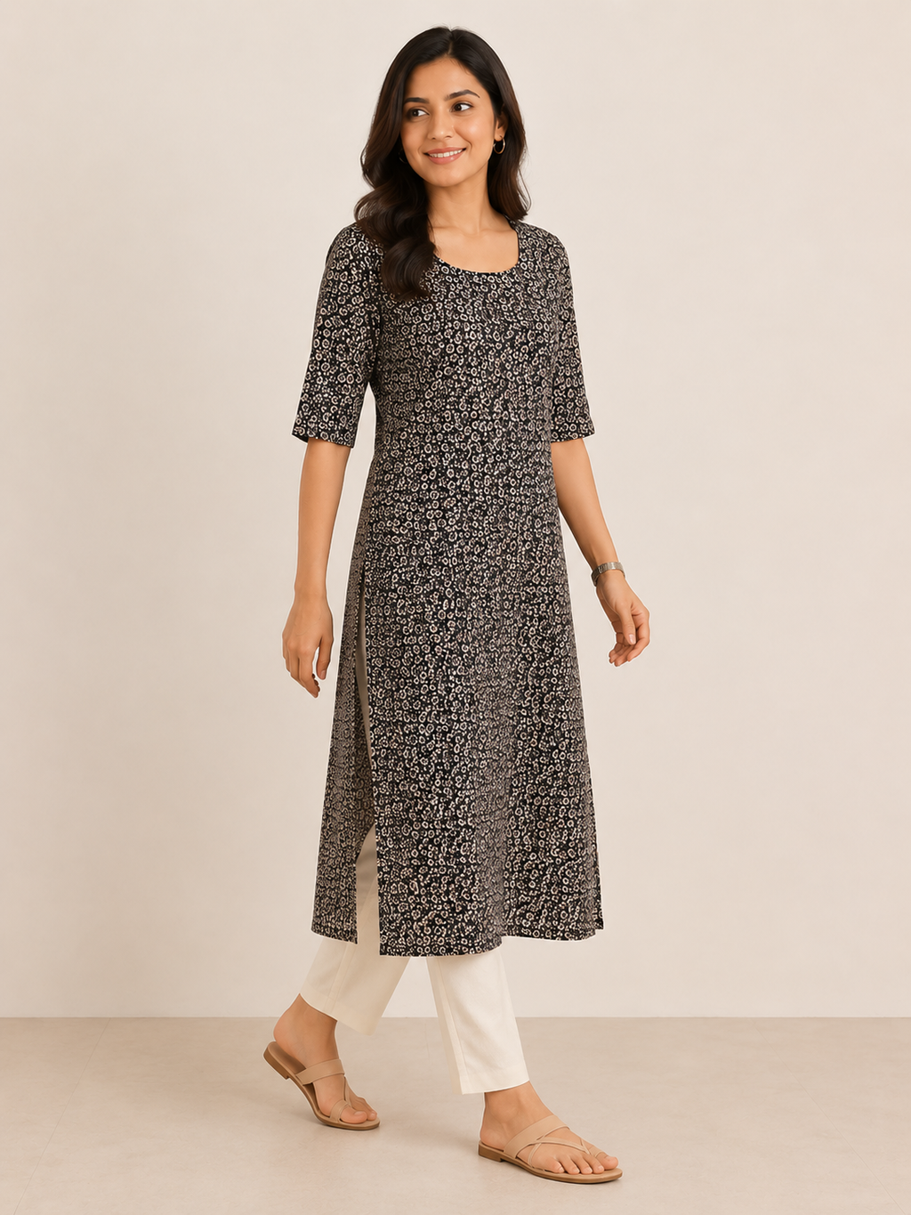 BLACK COTTON STRAIGHTLINE KURTA FOR CASUAL WEAR