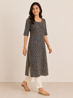 BLACK COTTON STRAIGHTLINE KURTA FOR CASUAL WEAR