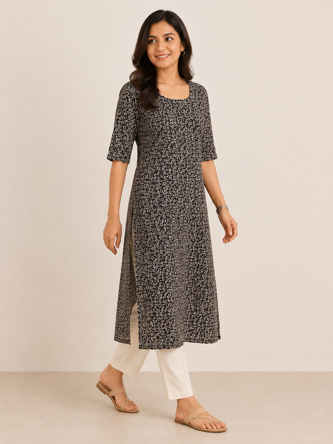 BLACK COTTON STRAIGHTLINE KURTA FOR CASUAL WEAR