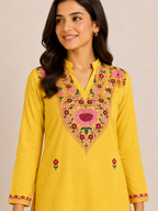 YELLOW COTTON STRAIGHTLINE KURTA FOR CASUAL WEAR