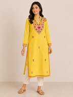 YELLOW COTTON STRAIGHTLINE KURTA FOR CASUAL WEAR