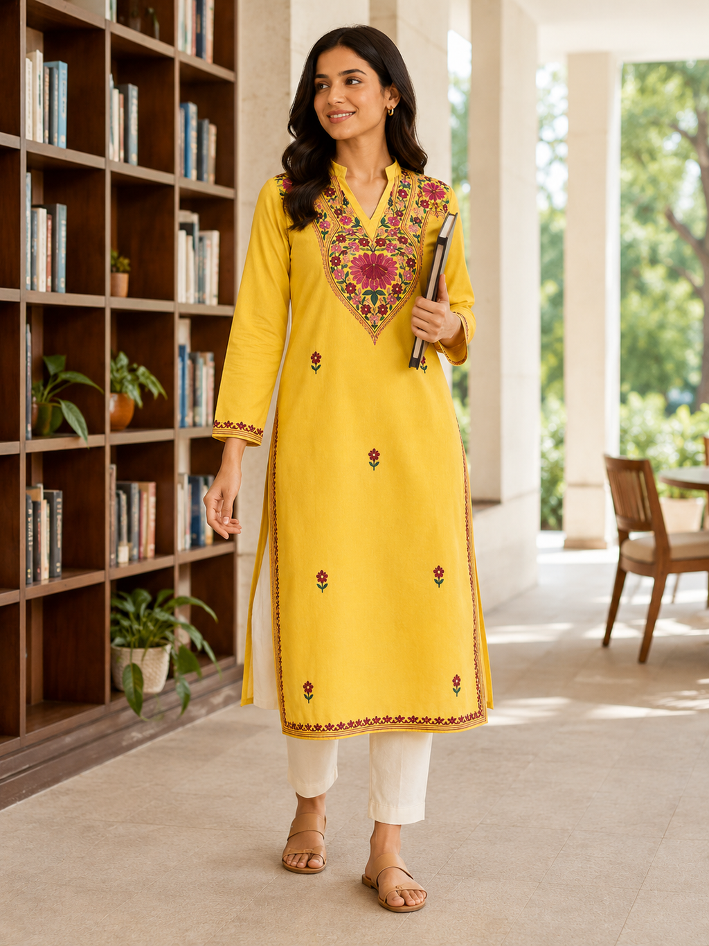 YELLOW COTTON STRAIGHTLINE KURTA FOR CASUAL WEAR