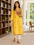 YELLOW COTTON STRAIGHTLINE KURTA FOR CASUAL WEAR