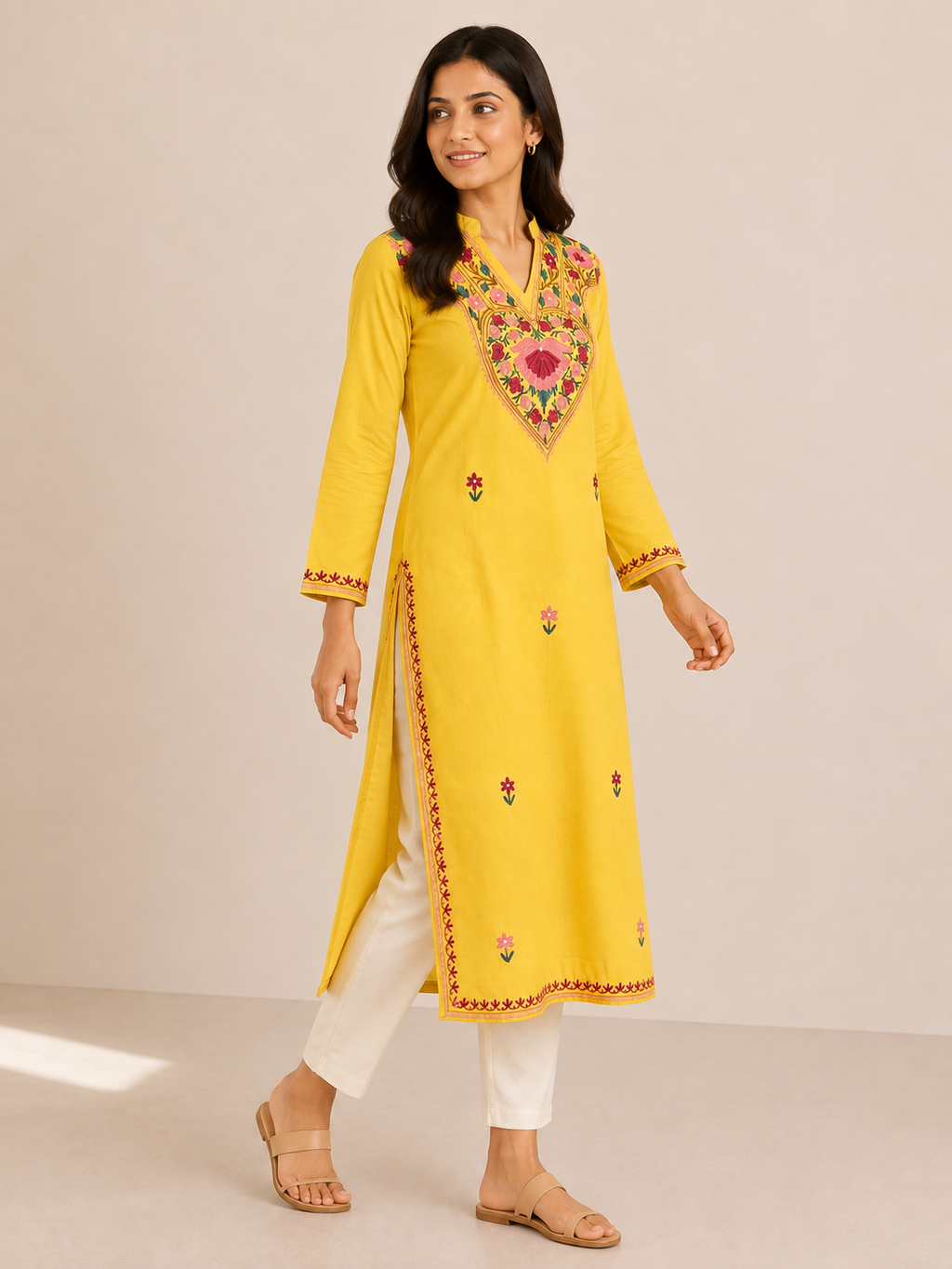 YELLOW COTTON STRAIGHTLINE KURTA FOR CASUAL WEAR