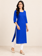 BLUE COTTON STRAIGHTLINE KURTA FOR CASUAL WEAR