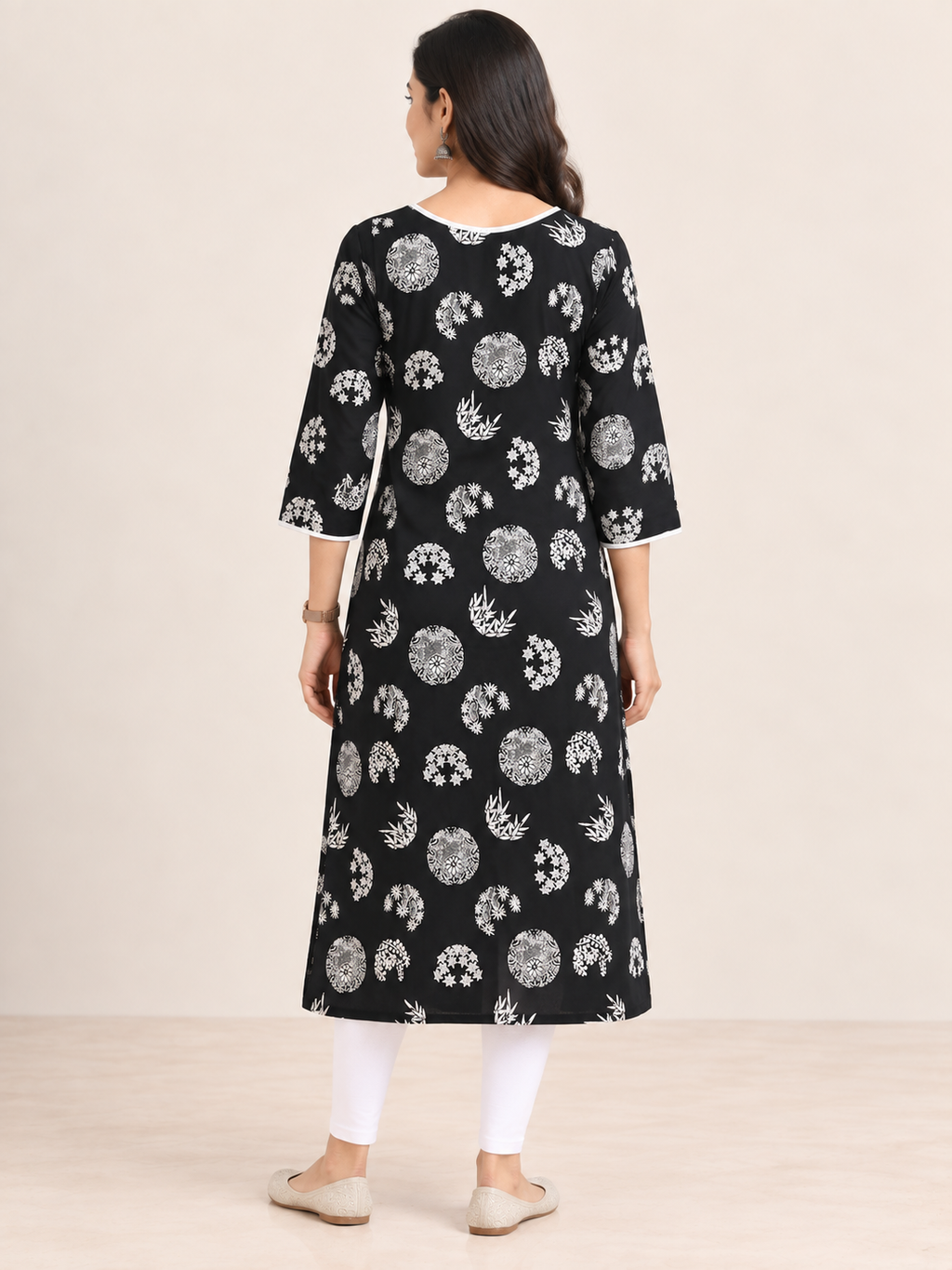 BLACK COTTON STRAIGHTLINE KURTA FOR CASUAL WEAR