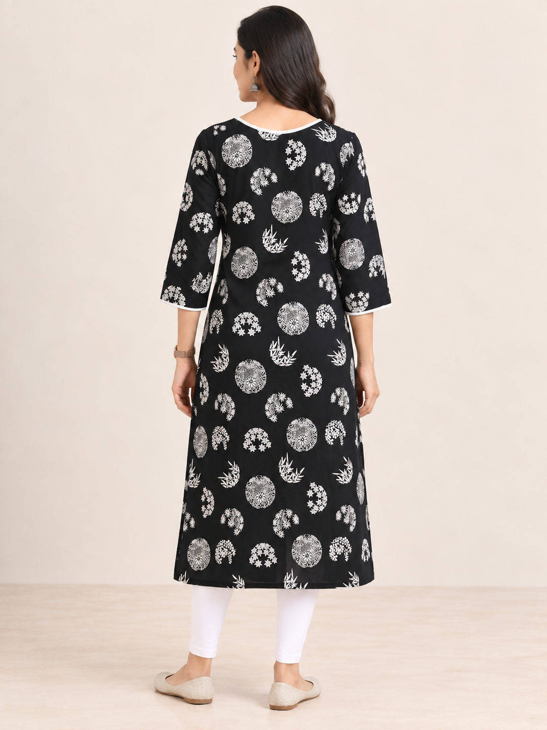 BLACK COTTON STRAIGHTLINE KURTA FOR CASUAL WEAR