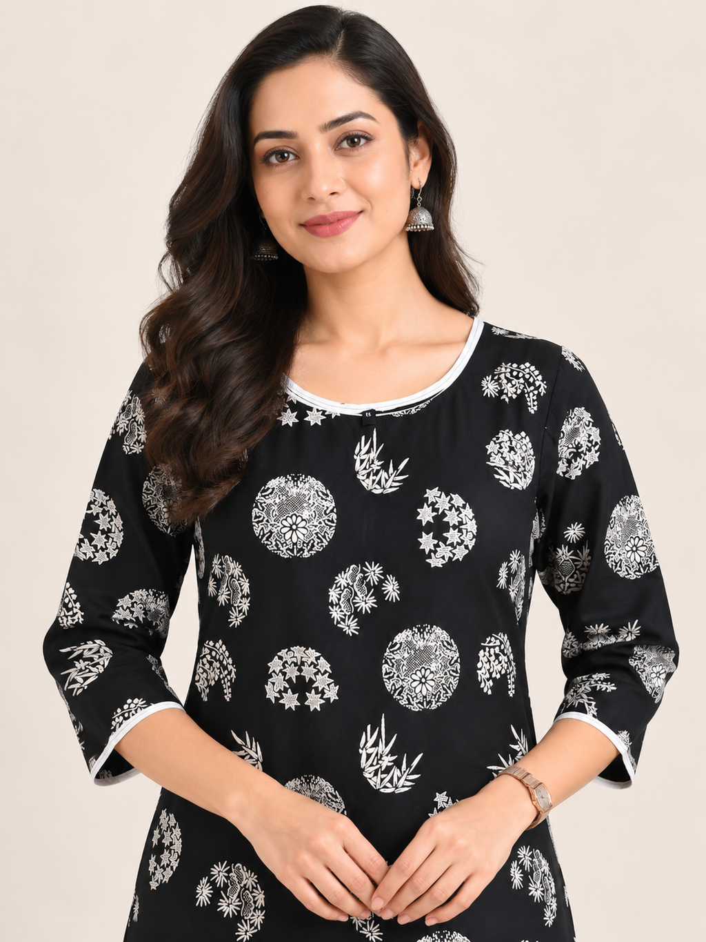 BLACK COTTON STRAIGHTLINE KURTA FOR CASUAL WEAR