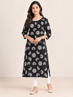 BLACK COTTON STRAIGHTLINE KURTA FOR CASUAL WEAR