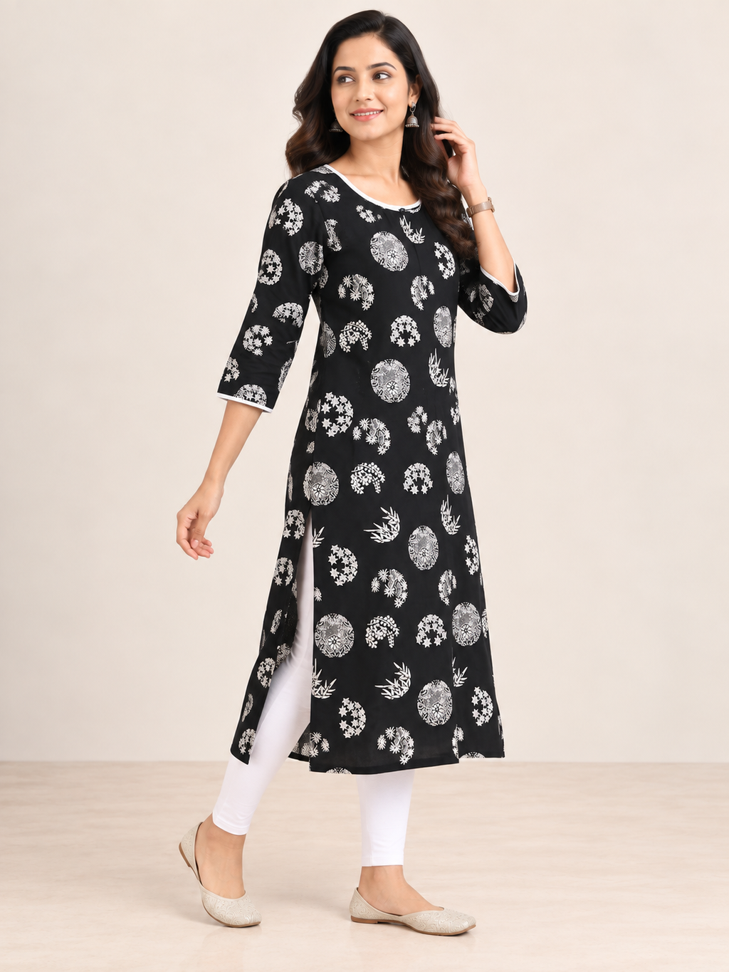 BLACK COTTON STRAIGHTLINE KURTA FOR CASUAL WEAR