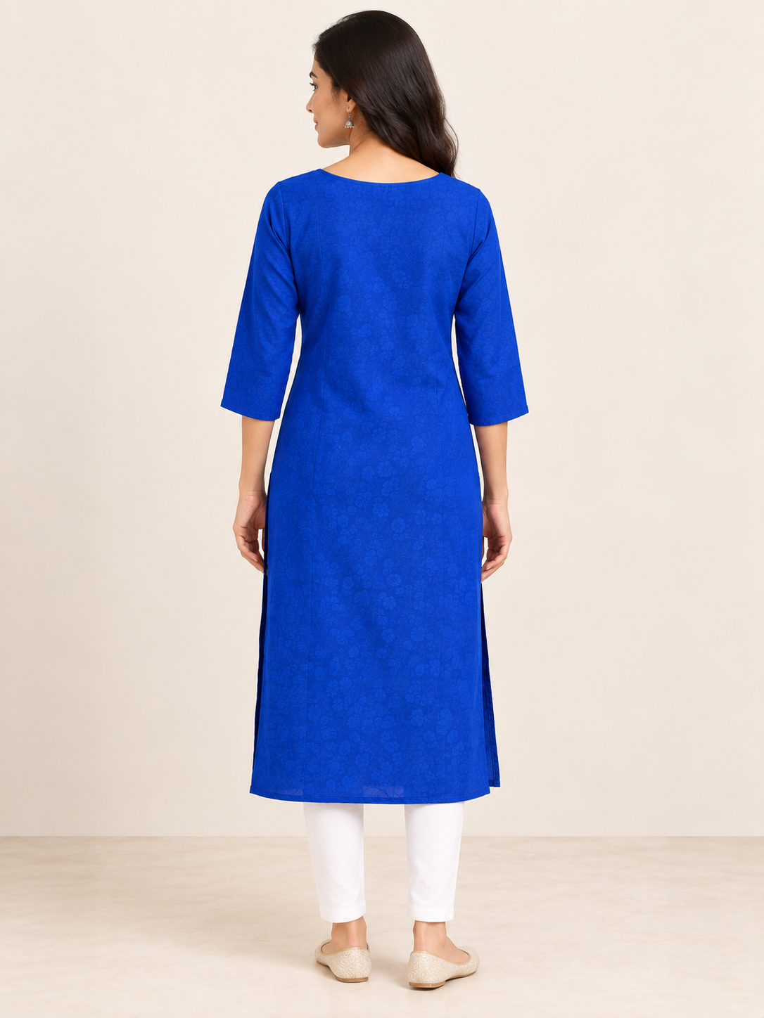 BLUE COTTON STRAIGHTLINE KURTA FOR CASUAL WEAR
