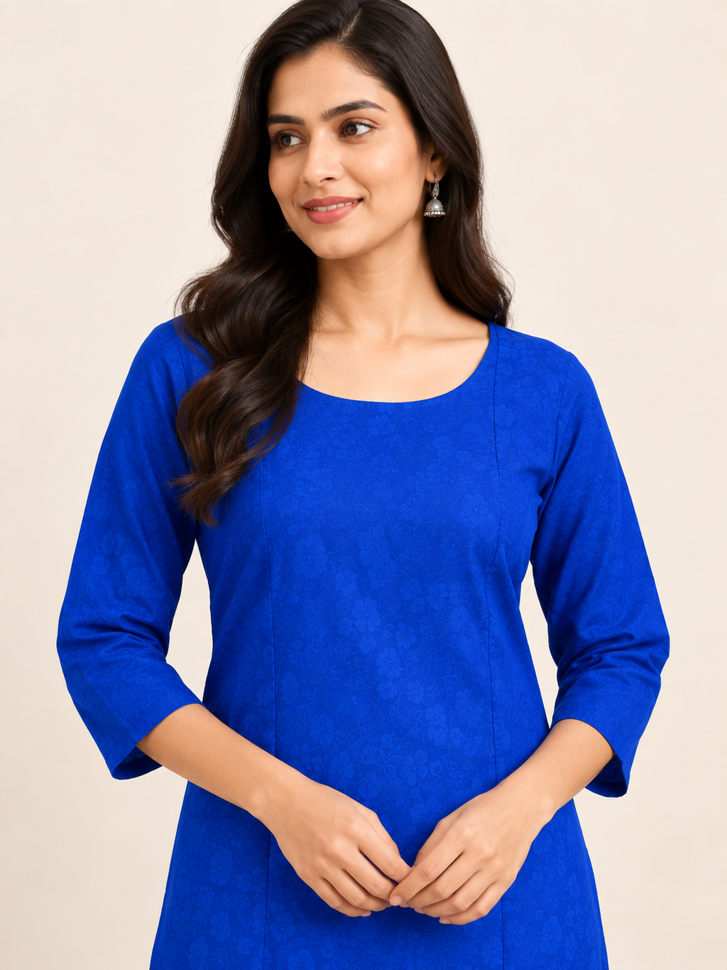 BLUE COTTON STRAIGHTLINE KURTA FOR CASUAL WEAR