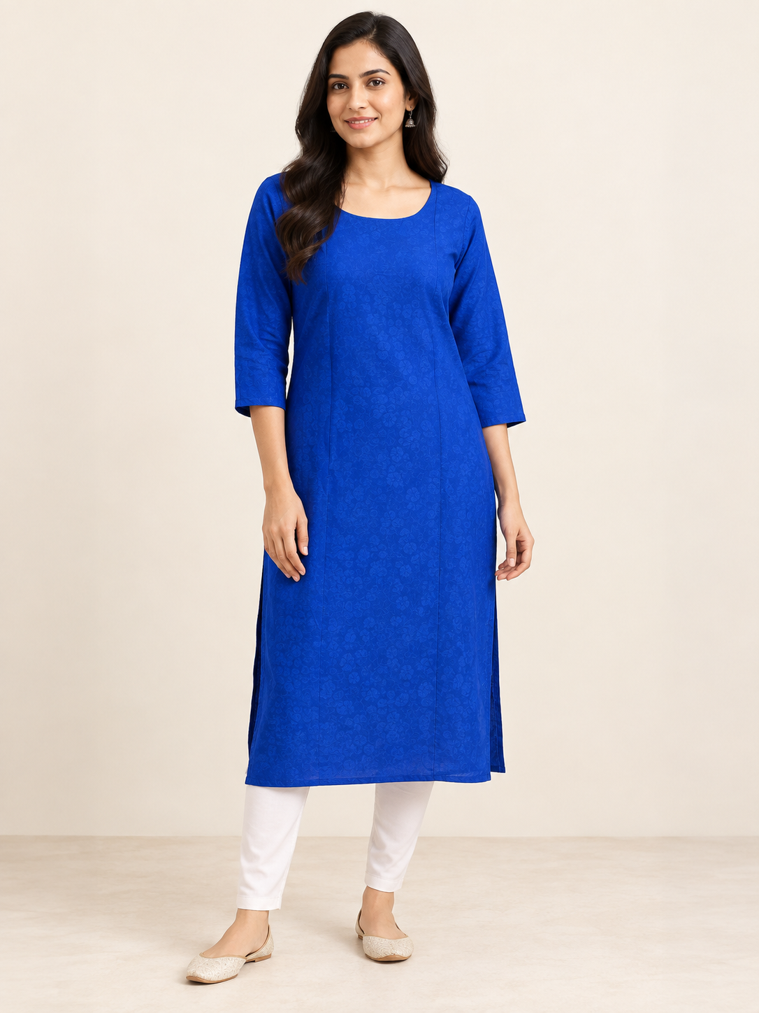 BLUE COTTON STRAIGHTLINE KURTA FOR CASUAL WEAR