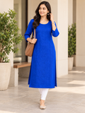 BLUE COTTON STRAIGHTLINE KURTA FOR CASUAL WEAR