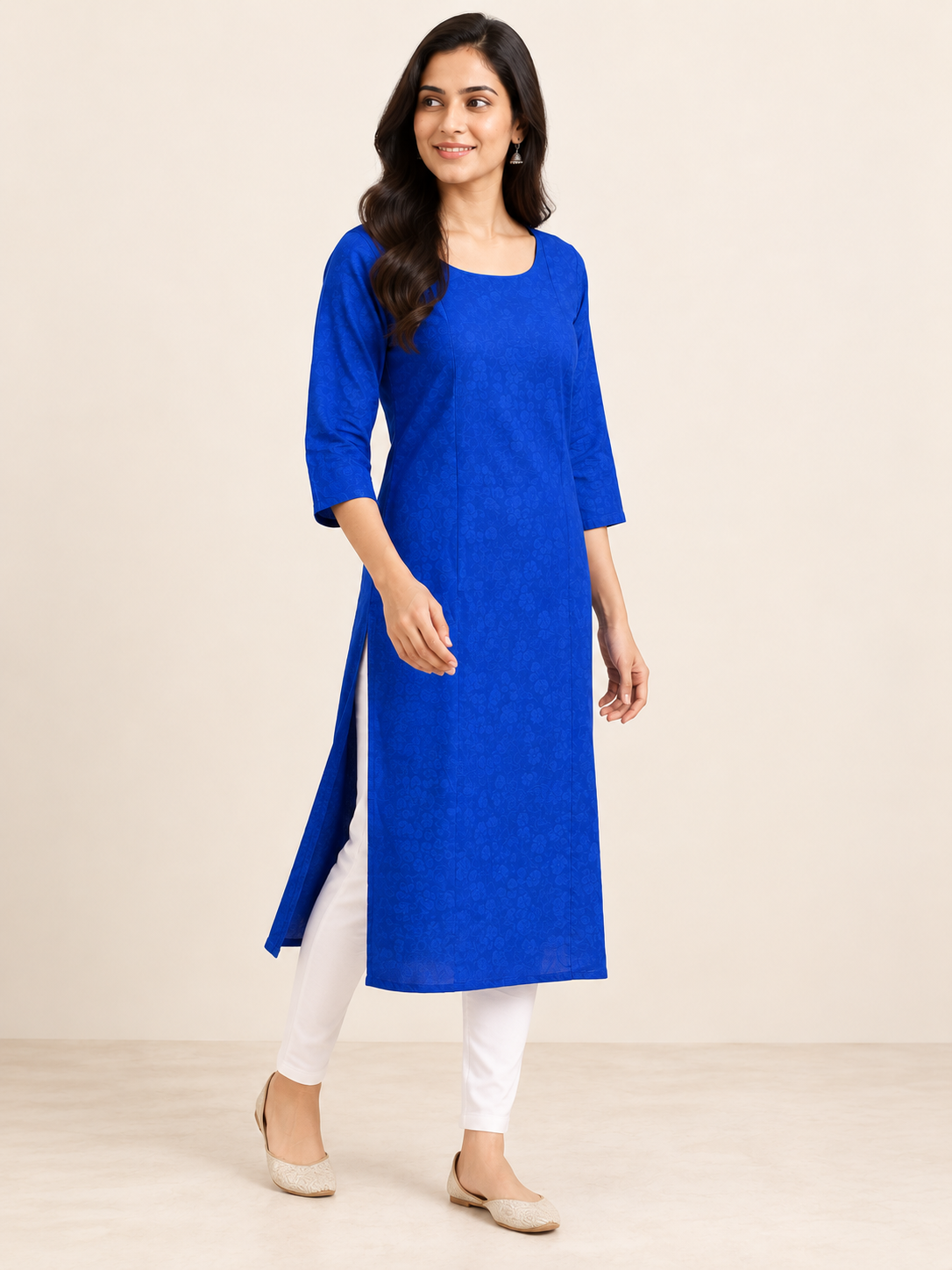 BLUE COTTON STRAIGHTLINE KURTA FOR CASUAL WEAR