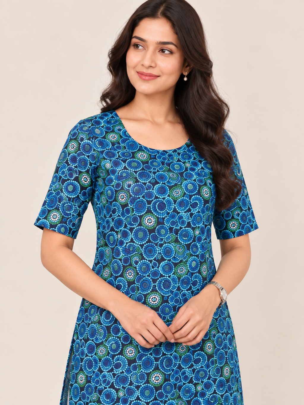 NAVY BLUE COTTON STRAIGHTLINE KURTA FOR CASUAL WEAR