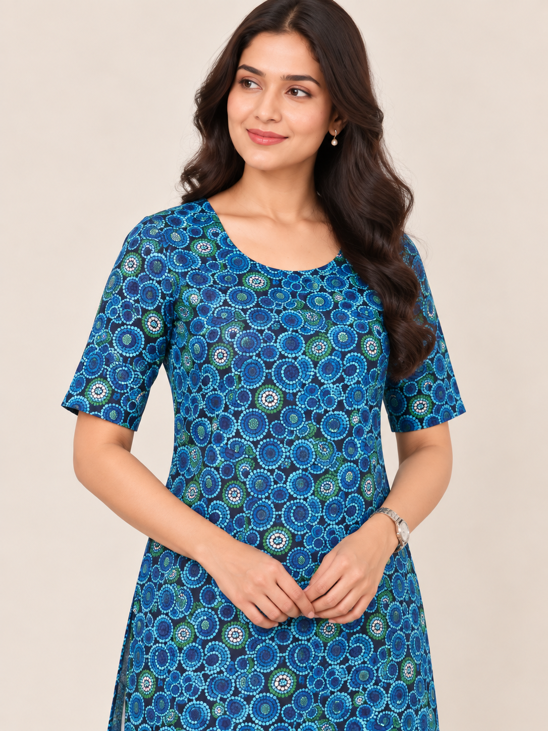 NAVY BLUE COTTON STRAIGHTLINE KURTA FOR CASUAL WEAR