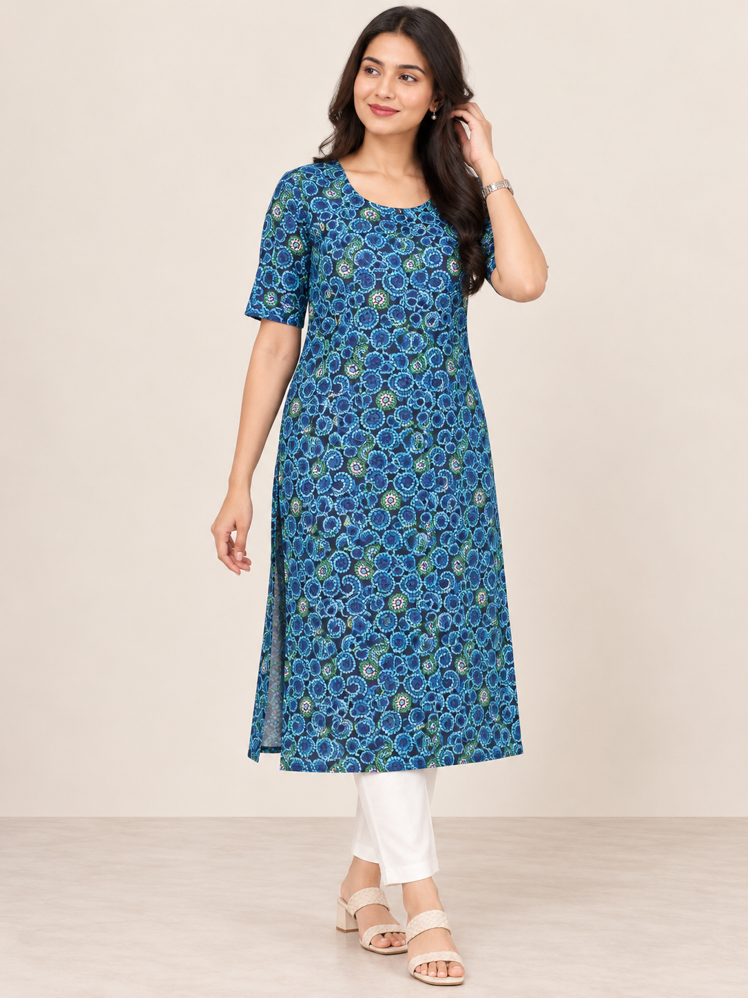 NAVY BLUE COTTON STRAIGHTLINE KURTA FOR CASUAL WEAR