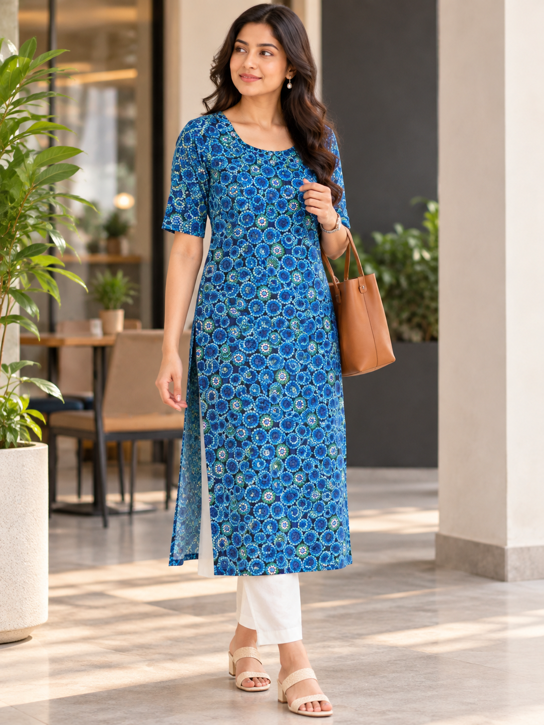 NAVY BLUE COTTON STRAIGHTLINE KURTA FOR CASUAL WEAR