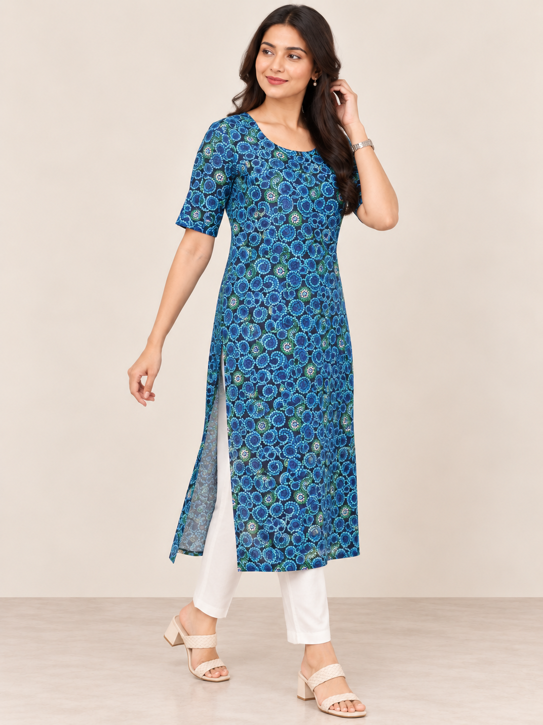 NAVY BLUE COTTON STRAIGHTLINE KURTA FOR CASUAL WEAR