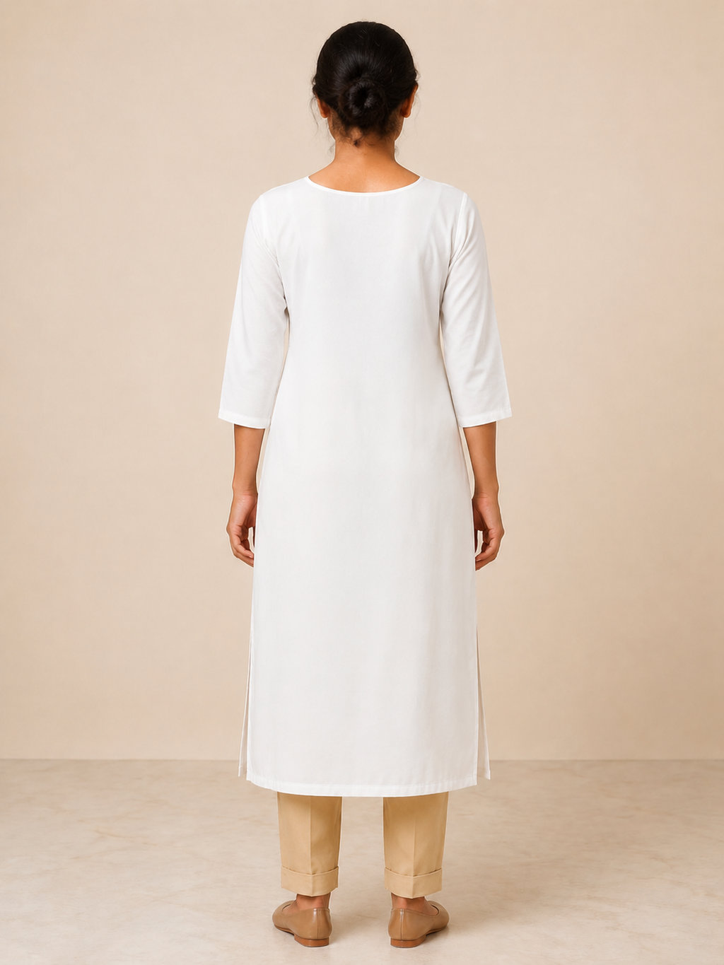 WHITE NYLON STRAIGHT LINE KURTA FOR CASUAL WEAR