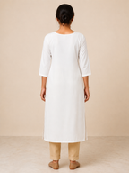 WHITE NYLON STRAIGHT LINE KURTA FOR CASUAL WEAR
