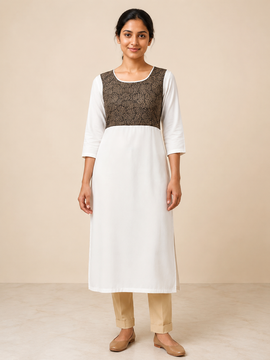 WHITE NYLON STRAIGHT LINE KURTA FOR CASUAL WEAR