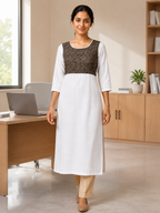 WHITE NYLON STRAIGHT LINE KURTA FOR CASUAL WEAR