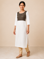 WHITE NYLON STRAIGHT LINE KURTA FOR CASUAL WEAR