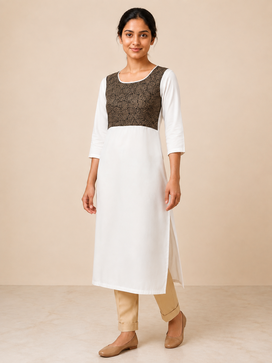 WHITE NYLON STRAIGHT LINE KURTA FOR CASUAL WEAR